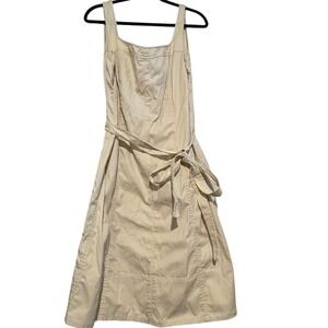 Talbots Woman Beige Cotton Tie Waist Sleeveless Midi Dress Khaki Plus Size 18W
